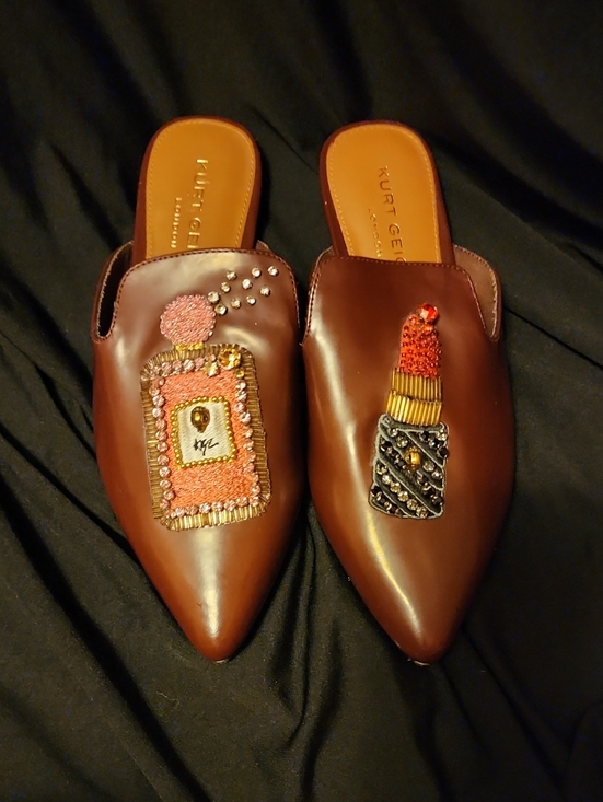Kurt Geiger Shoes - Kurt Geiger Brown Leather Embellished Pointed Mules
